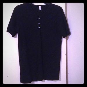 American Apparel V-Neck Men's Button Up T Shirt-S